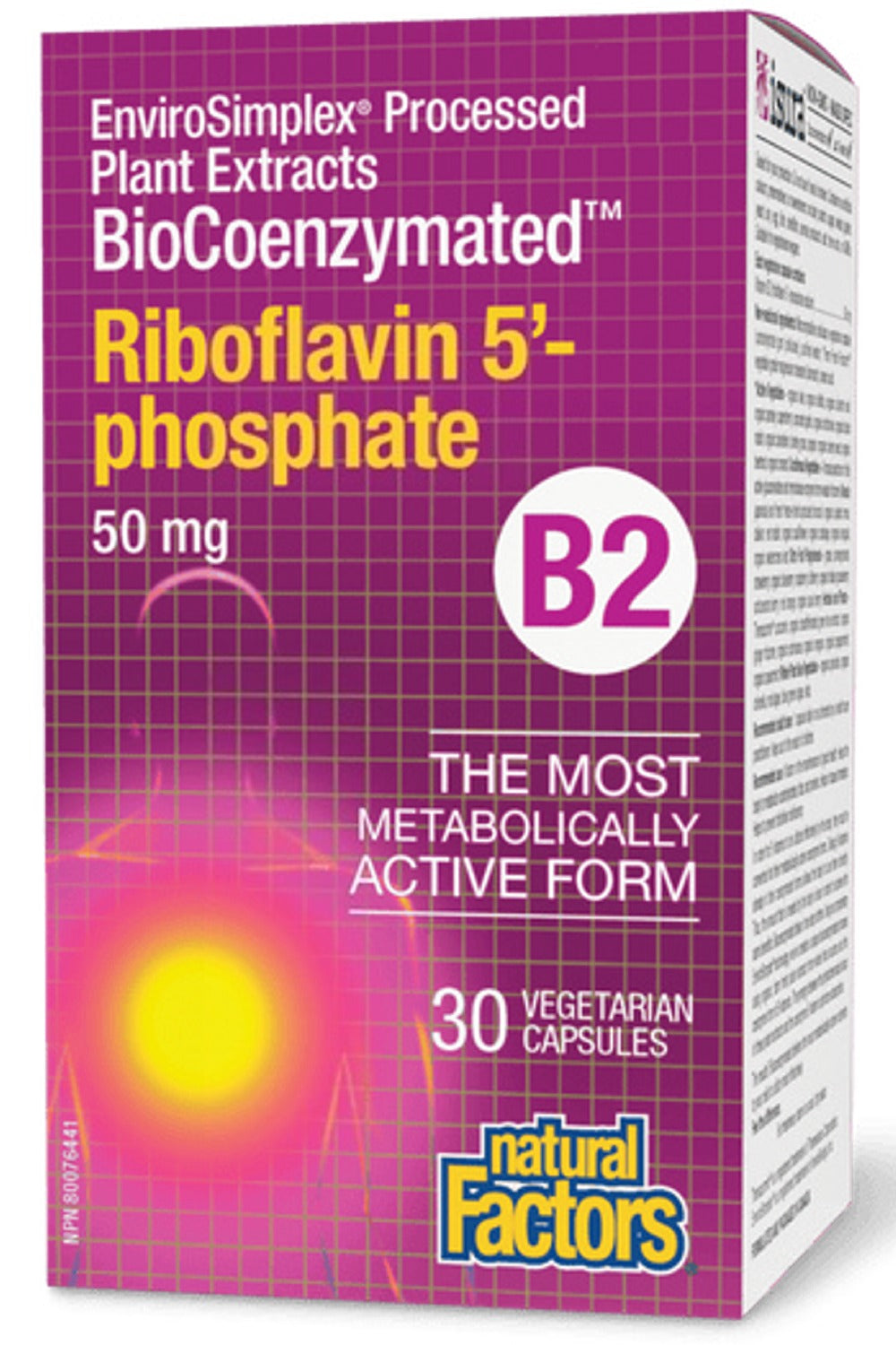 NATURAL FACTORS BioCoenzymated Riboflavin 5’-Phosphate • B2 (50 mg - 30 veg caps)